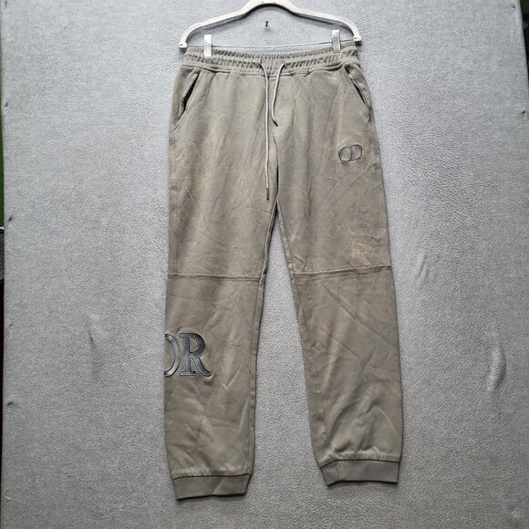 Christian Dior Men Activewear Pants L‎ Khaki Logo Embroidery Sweatpants